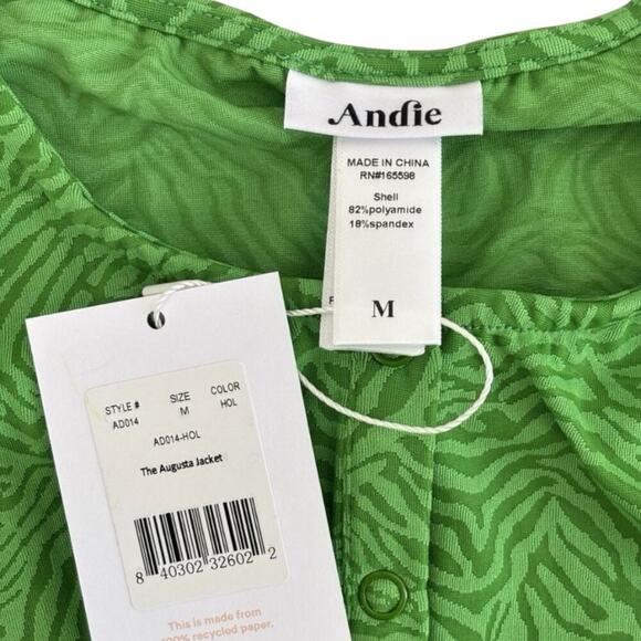 Andie Swim Crop Jacket Womens Medium Green Jacquard Zebra Lightweight Snap Front - Picture 7 of 8
